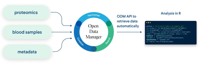 Figure 1. Schema of data flow from external sources to ODM and then to analysis tools using API